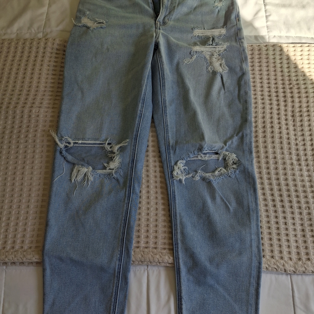 American Eagle Outfitters Light Blue Distressed Highest Rise Mom Jeans